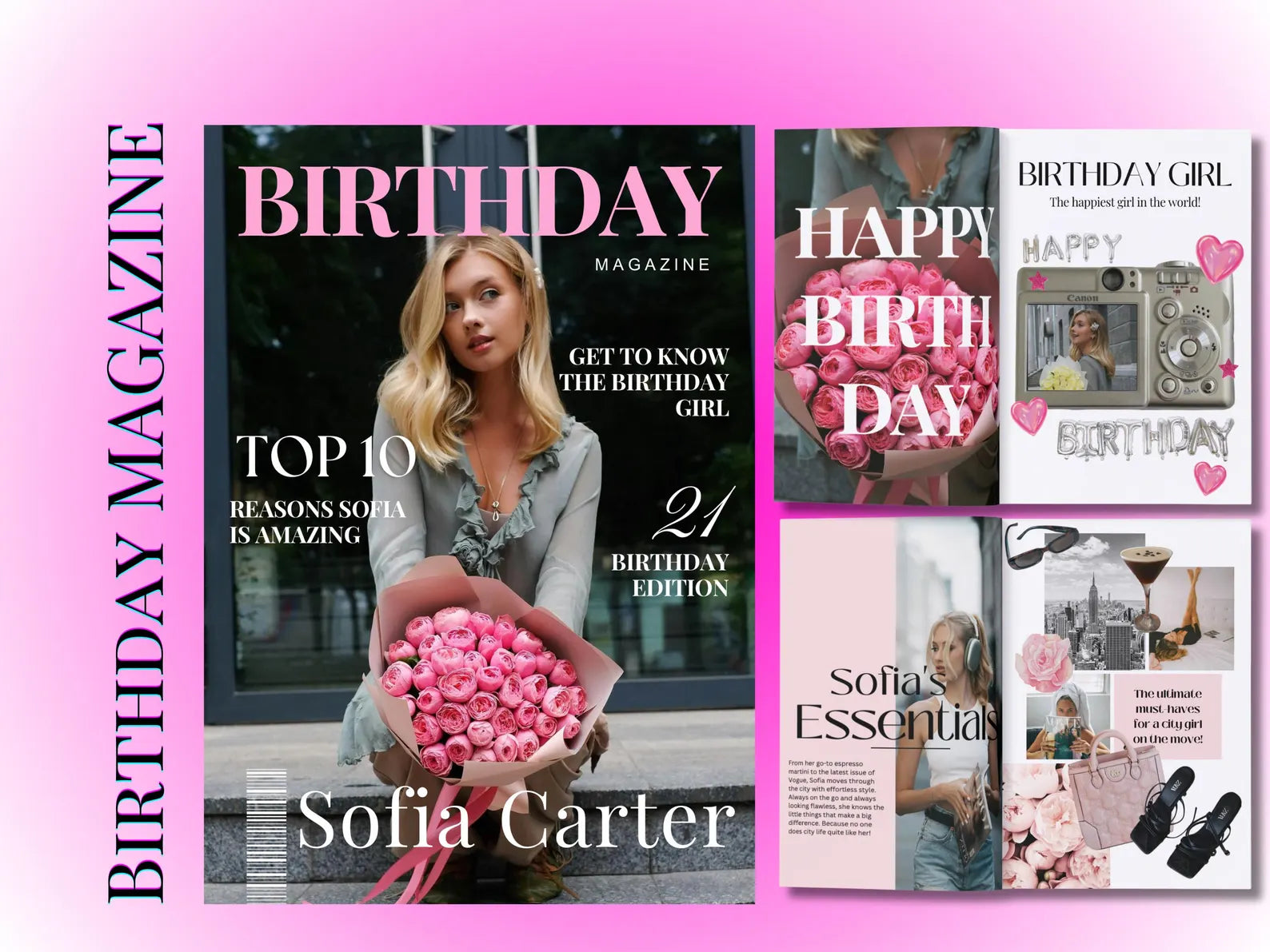 Personalized Vogue-Style Birthday Magazine Template